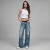 Custom Women's Selvedge Denim Stone-Washed Baggy Blue Jeans - view 2 Custom Women's Selvedge Denim Stone-Washed Baggy Blue Jeans - view 2