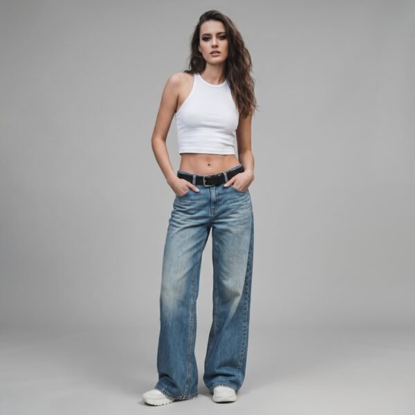 Custom Women's Selvedge Denim Stone-Washed Baggy Blue Jeans - view 2 Custom Women's Selvedge Denim Stone-Washed Baggy Blue Jeans - view 2