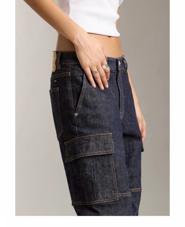 Custom Women's Selvedge Denim Stone-Washed Baggy Navy Jeans - view 2
