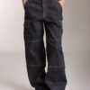Custom Women's Selvedge Denim Stone-Washed Baggy Navy Jeans - view 3
