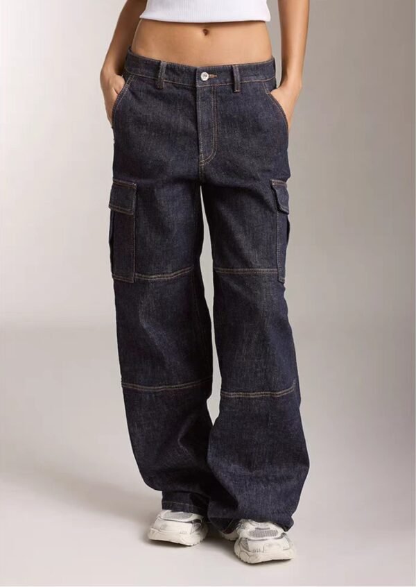Custom Women's Selvedge Denim Stone-Washed Baggy Navy Jeans - view 3