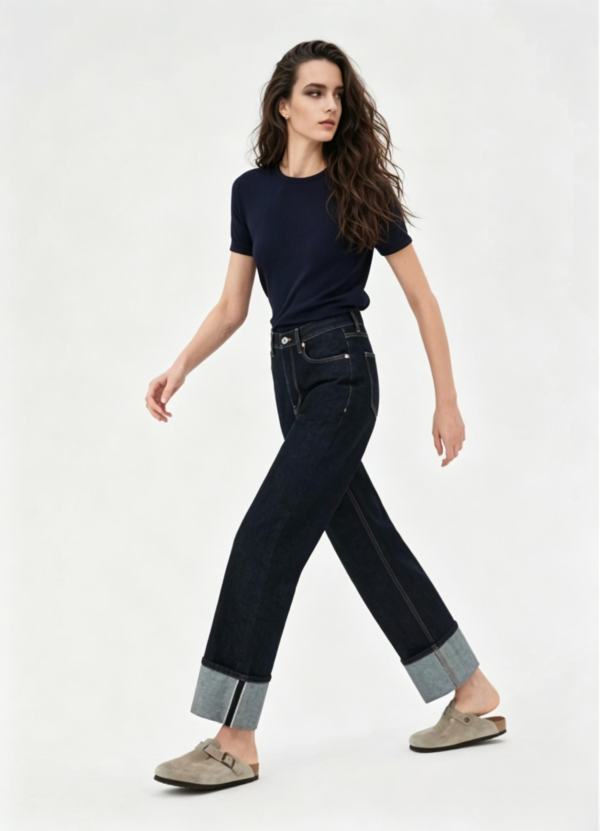 Custom Women's Organic Cotton Embroidered Baggy Navy Jeans - view 2