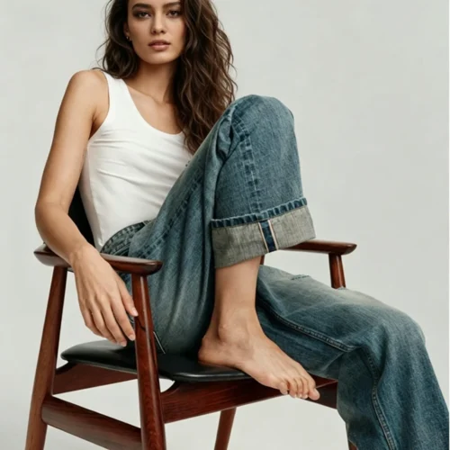 Custom Women's Selvedge Denim Distressed Blue Jeans