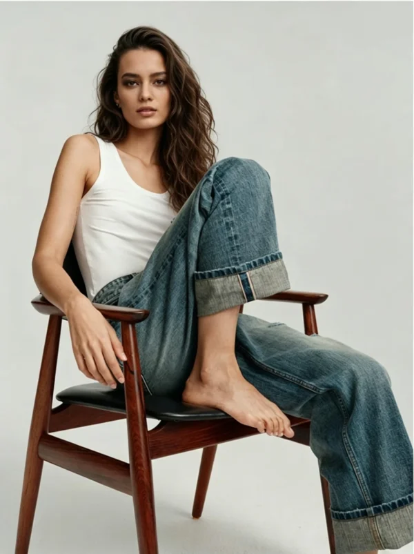 Custom Women's Selvedge Denim Distressed Blue Jeans