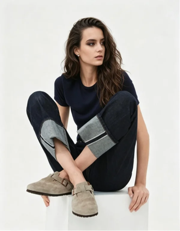 Custom Women's Organic Cotton Embroidered Baggy Navy Jeans