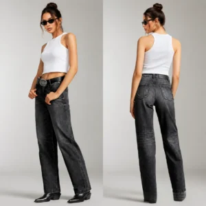 Custom Women's Selvedge Denim Stone-Washed Charcoal Jeans