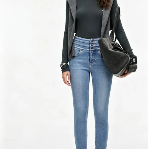 Custom Women's Organic Cotton Skinny Blue Jeans - Style D1710D