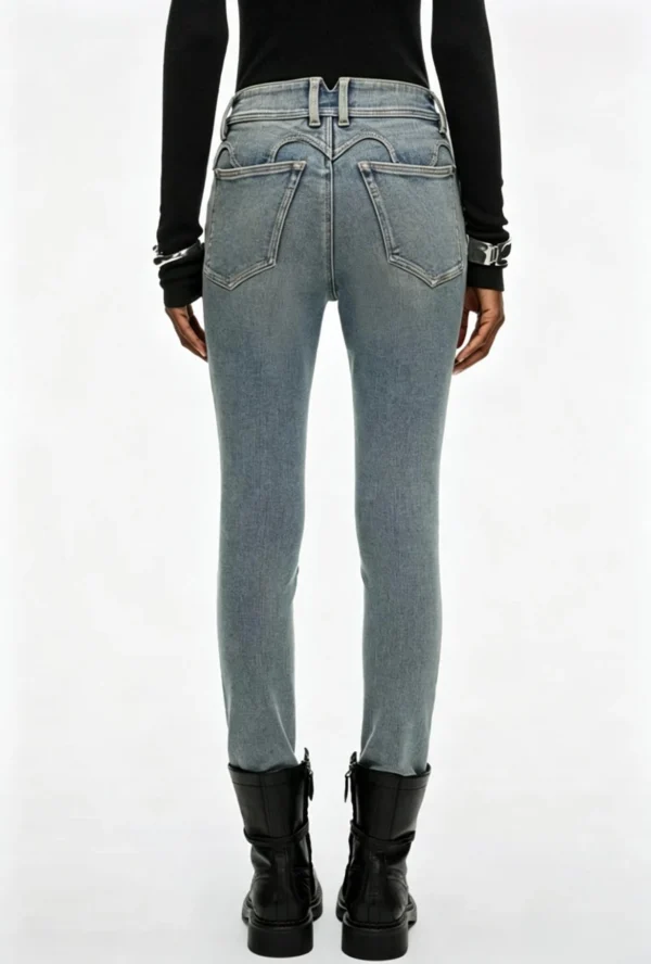 Custom Women's Organic Cotton Distressed Skinny Blue Jeans - view 2