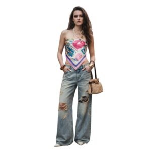 Custom Women's Organic Cotton Distressed Baggy Jeans