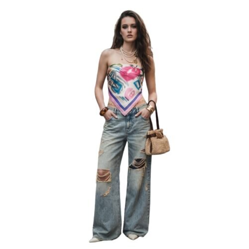 Custom Women's Organic Cotton Distressed Baggy Jeans
