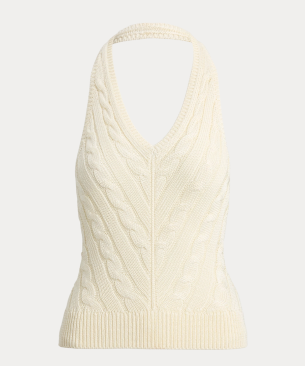 Custom Women's Wool Cable-Knit Halter Cream Knit Tank Top - view 2