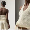 Custom Women's Wool Cable-Knit Halter Cream Knit Tank Top