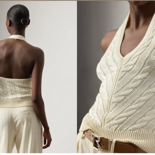 Custom Women's Wool Cable-Knit Halter Cream Knit Tank Top