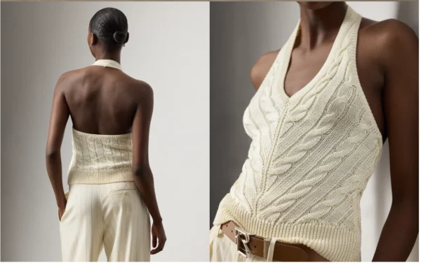 Custom Women's Wool Cable-Knit Halter Cream Knit Tank Top