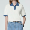 Custom Women's Organic Pique Cotton Contrast Color Off-White Polo Shirt Custom Women's Organic Pique Cotton Contrast Color Off-White Polo Shirt