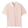 Custom Women's Organic Pique Cotton Contrast Color Half Zip Pink Polo Shirt - view 2