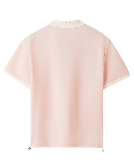 Custom Women's Organic Pique Cotton Contrast Color Half Zip Pink Polo Shirt - view 3