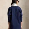 Custom Women's Organic Pique Cotton Contrast Color Long-Sleeve Oversized Navy Polo Shirt - view 2