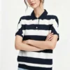 Custom Women's Pique Cotton 220 GSM Stripe Navy Polo Shirt
