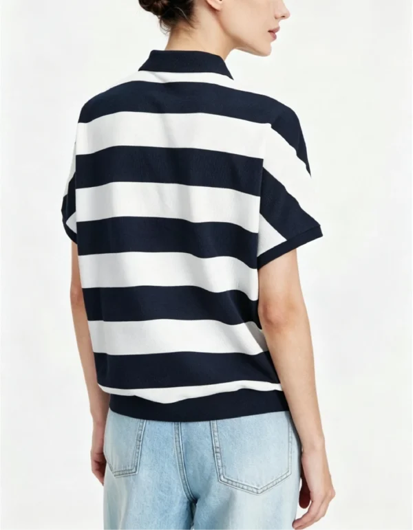 Custom Women's Pique Cotton 220 GSM Stripe Navy Polo Shirt - view 2