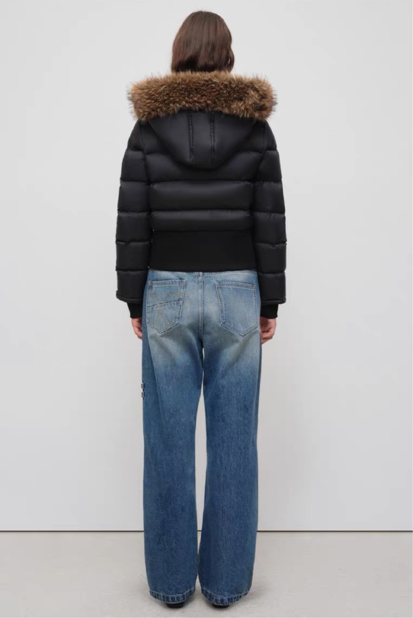 Custom Women's Cropped Washed Black Puffer Jacket - view 2