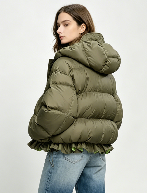 Custom Women's Cropped Olive Puffer Jacket - view 2