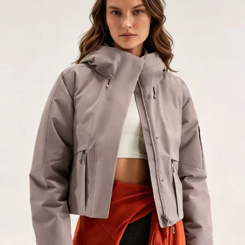 Custom Women's Down Filled Cropped Pink Puffer Jacket