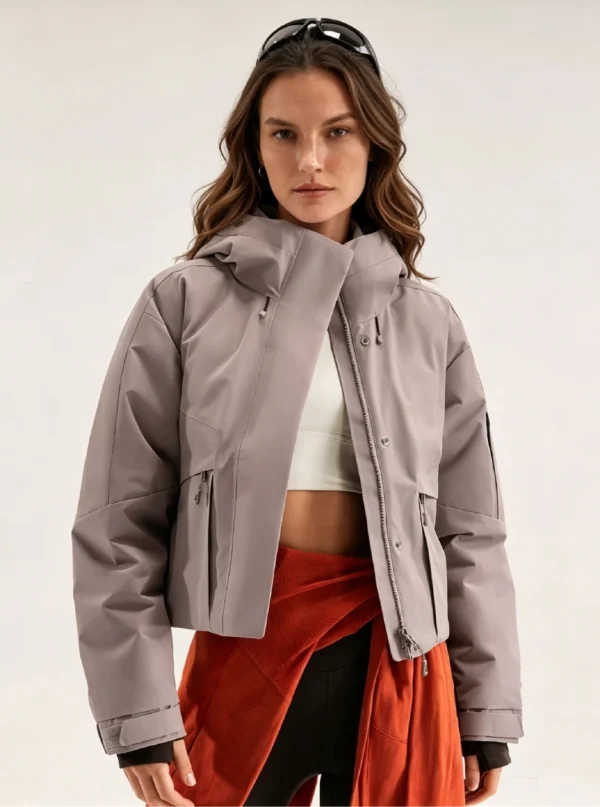 Custom Women's Down Filled Cropped Pink Puffer Jacket Custom Women's Down Filled Cropped Pink Puffer Jacket