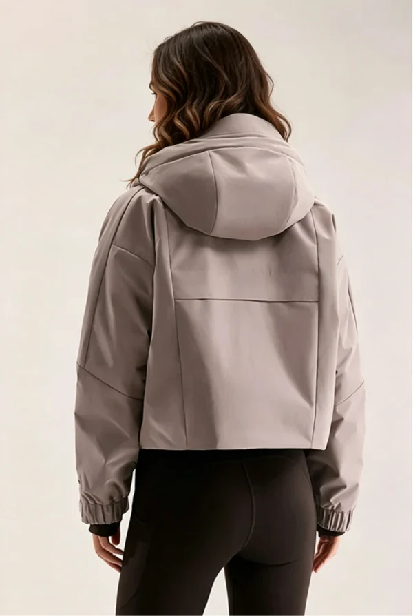 Custom Women's Down Filled Cropped Pink Puffer Jacket - view 2 Custom Women's Down Filled Cropped Pink Puffer Jacket - view 2
