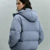 Custom Women's Down Filled Quilted Oversized Washed Blue Puffer Jacket - view 2 Custom Women's Down Filled Quilted Oversized Washed Blue Puffer Jacket - view 2