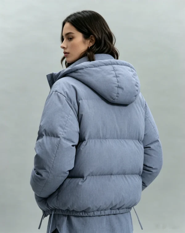 Custom Women's Down Filled Quilted Oversized Washed Blue Puffer Jacket - view 2 Custom Women's Down Filled Quilted Oversized Washed Blue Puffer Jacket - view 2