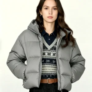 Custom Women's Down Filled Quilted Oversized Charcoal Puffer Jacket