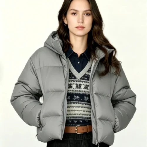 Custom Women's Down Filled Quilted Oversized Charcoal Puffer Jacket