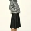 Custom Women's Down Filled Quilted Oversized Charcoal Puffer Jacket - view 2