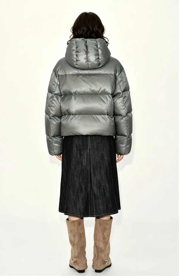 Custom Women's Down Filled Quilted Oversized Charcoal Puffer Jacket - view 3