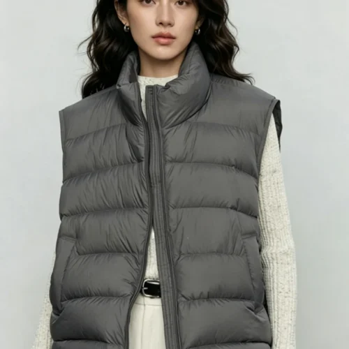 Custom Women's Down Filled Quilted Oversized Slate Grey Puffer Jacket