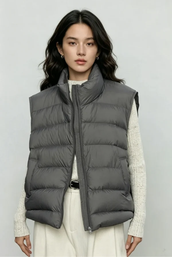 Custom Women's Down Filled Quilted Oversized Slate Grey Puffer Jacket