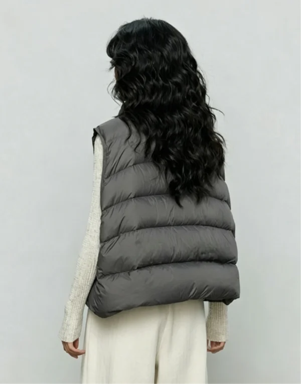 Custom Women's Down Filled Quilted Oversized Slate Grey Puffer Jacket - view 2