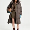 Custom Women's Down Filled Quilted Oversized Brown Puffer Jacket