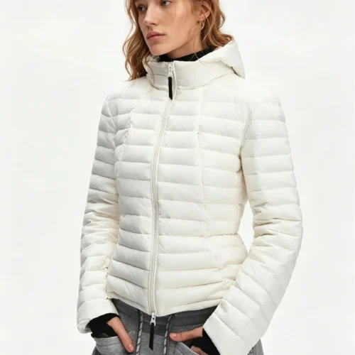 Custom Women's Down Filled Quilted Off-White Puffer Jacket