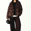 Custom Women's Down Filled Quilted Cropped Brown Puffer Jacket Custom Women's Down Filled Quilted Cropped Brown Puffer Jacket