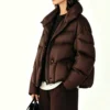 Custom Women's Down Filled Quilted Cropped Brown Puffer Jacket - view 2 Custom Women's Down Filled Quilted Cropped Brown Puffer Jacket - view 2