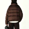 Custom Women's Down Filled Quilted Cropped Brown Puffer Jacket - view 3 Custom Women's Down Filled Quilted Cropped Brown Puffer Jacket - view 3