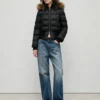 Custom Women's Cropped Washed Black Puffer Jacket