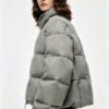 Custom Women's Down Filled Quilted Cropped Heather Grey Puffer Jacket - view 2