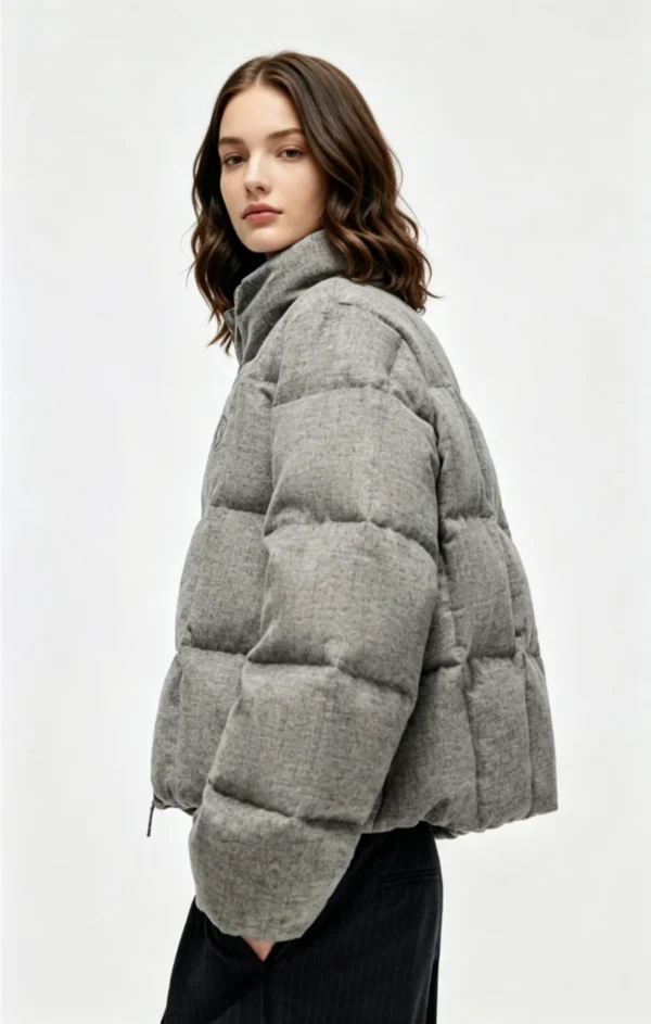 Custom Women's Down Filled Quilted Cropped Heather Grey Puffer Jacket - view 2