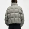 Custom Women's Down Filled Quilted Cropped Heather Grey Puffer Jacket - view 3