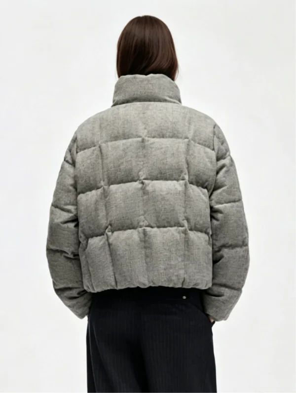 Custom Women's Down Filled Quilted Cropped Heather Grey Puffer Jacket - view 3