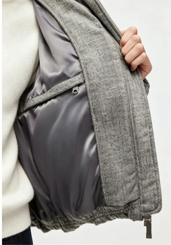 Custom Women's Down Filled Quilted Cropped Heather Grey Puffer Jacket - view 4