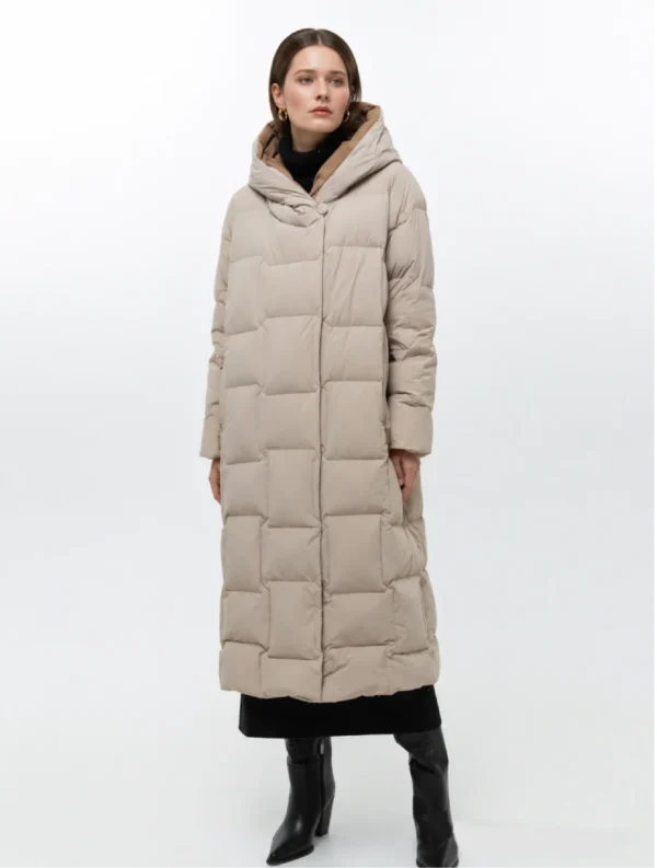 Custom Women's Down Filled Quilted Beige Puffer Jacket Custom Women's Down Filled Quilted Beige Puffer Jacket